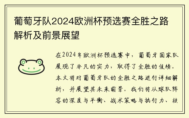 葡萄牙队2024欧洲杯预选赛全胜之路解析及前景展望