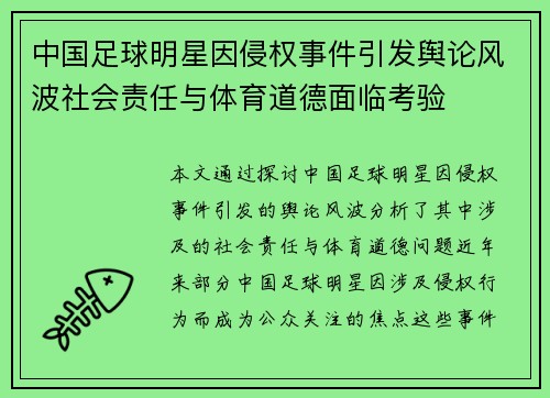 中国足球明星因侵权事件引发舆论风波社会责任与体育道德面临考验